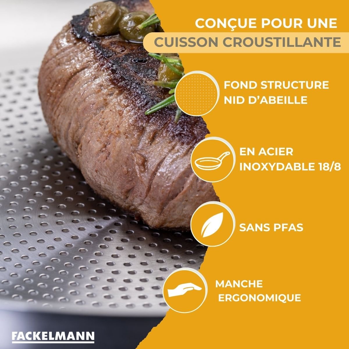 Poêle 20 cm en inox 18/8 OVALGRIFF inox, FACKELMANN