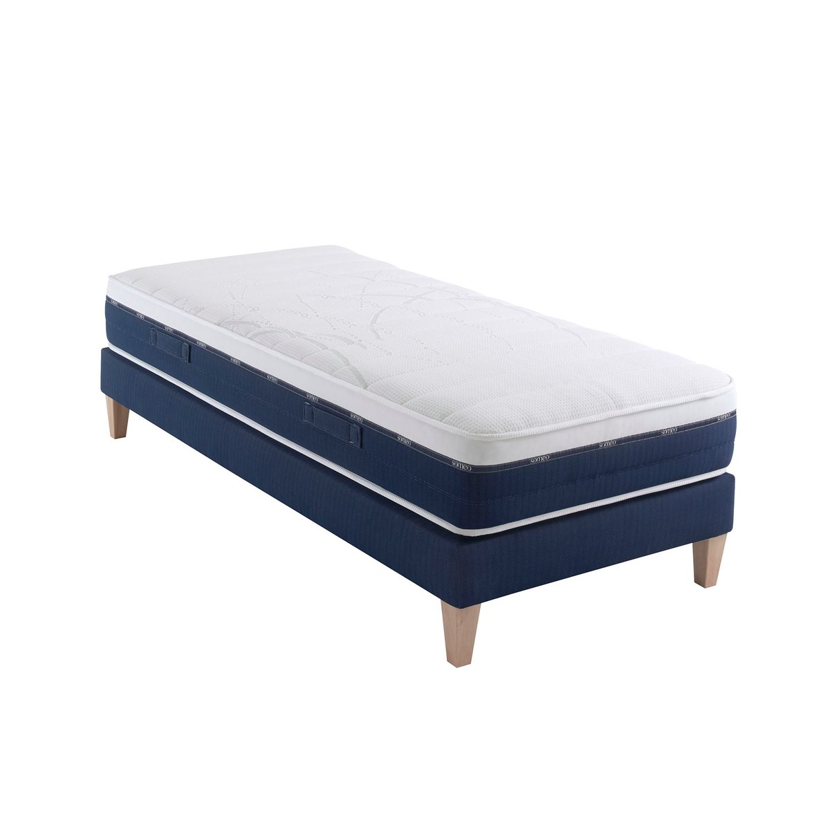 Ensemble matelas ressorts et mémoire de forme, sommier et pieds Rêve 600 blanc, SOMEO
