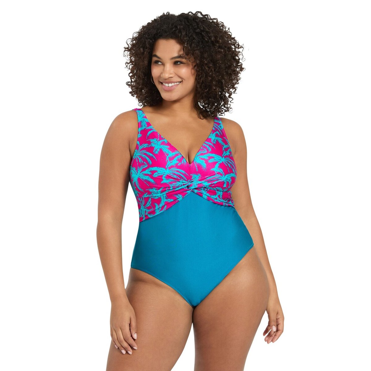 Maillot de bain une pièce croisé imprimé tropical bleu, FIORELLA RUBINO