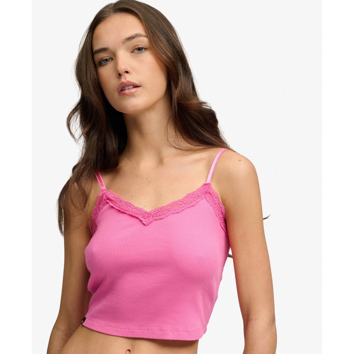 Débardeur Court Essentiel à Bordure en Dentelle rose flash, SUPERDRY