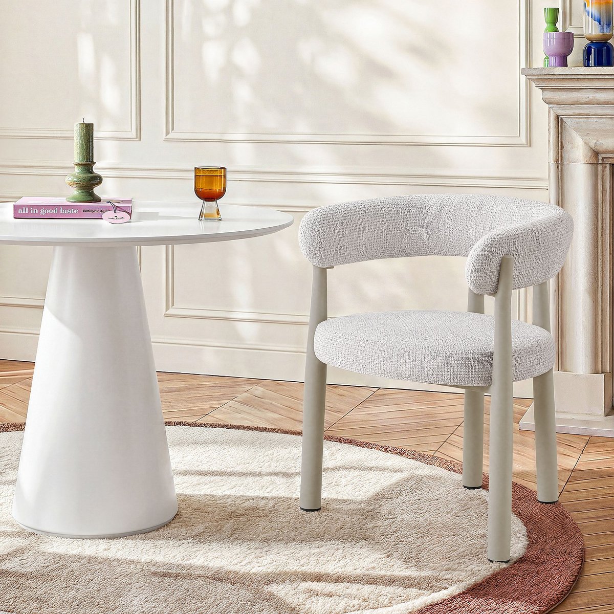 Lot de 2 chaises en tissu et métal crème avec accoudoirs BRYNE ivoire, HABITAT
