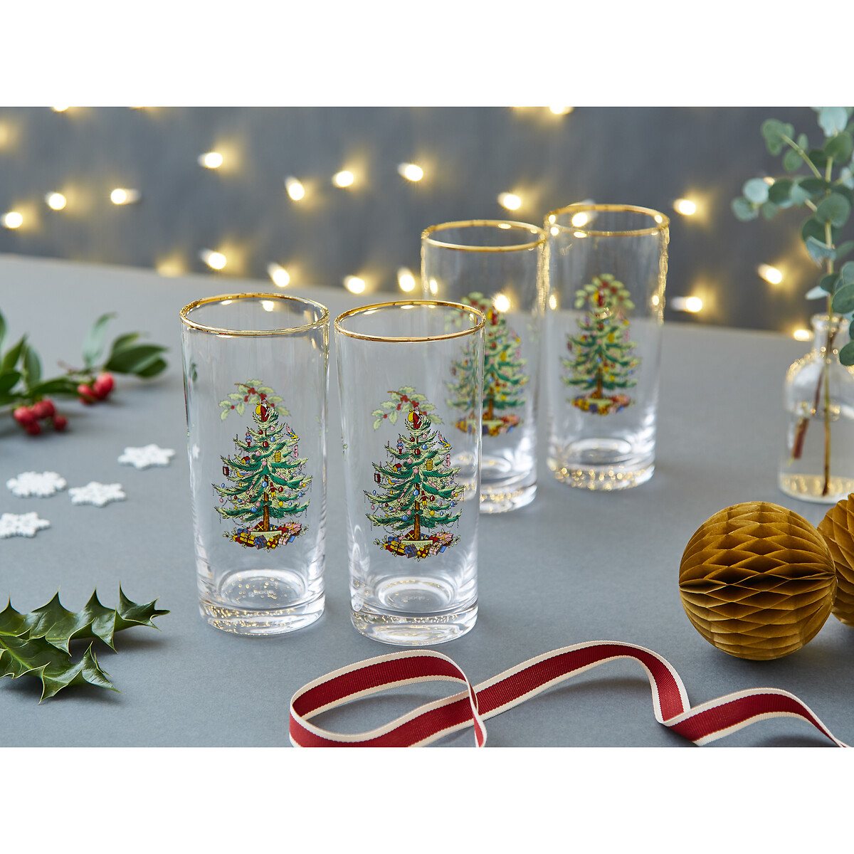 Set of 4 Christmas Tree Hiball Glasses transparent, SPODE