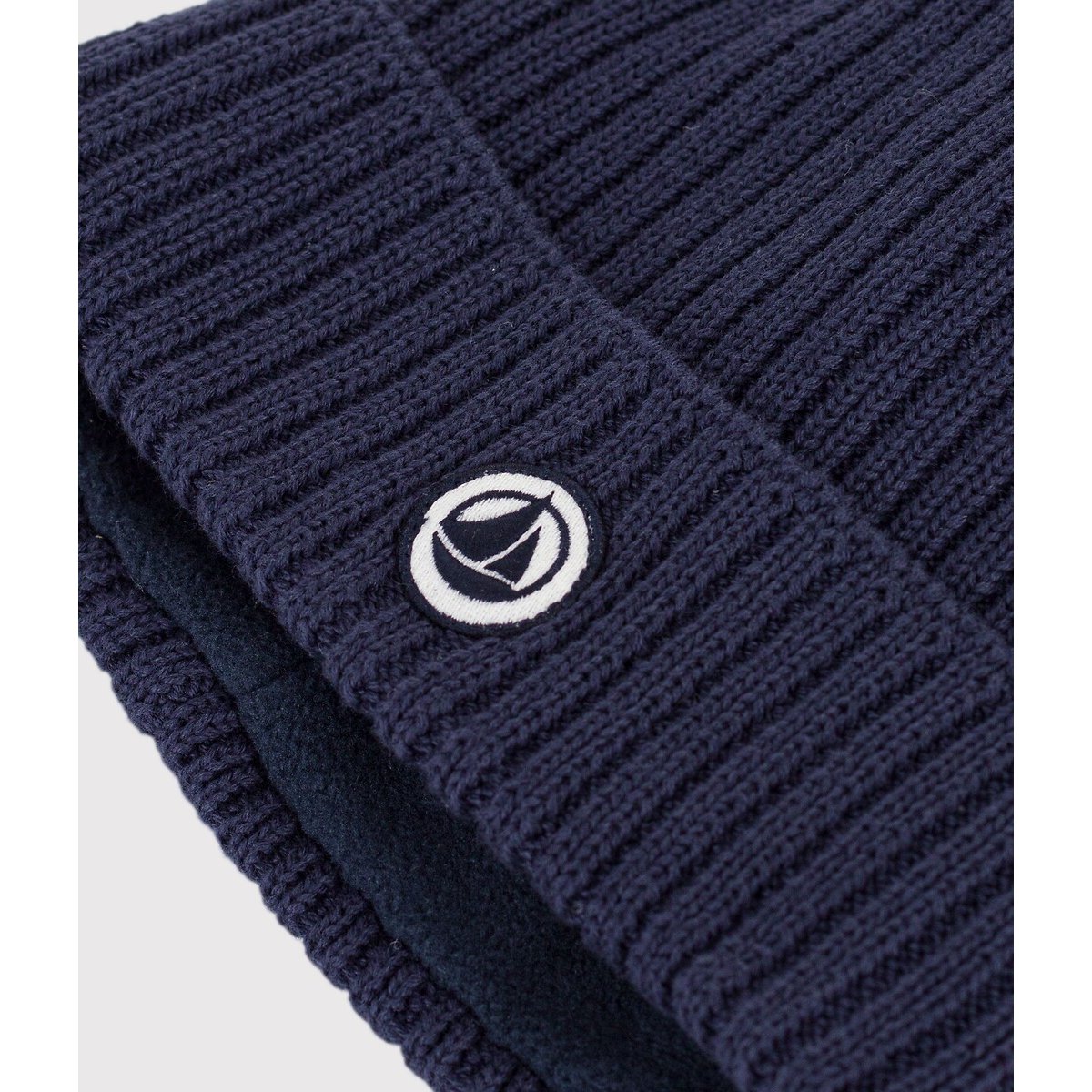 Bonnet en tricot, doublé polaire bleu marine, PETIT BATEAU