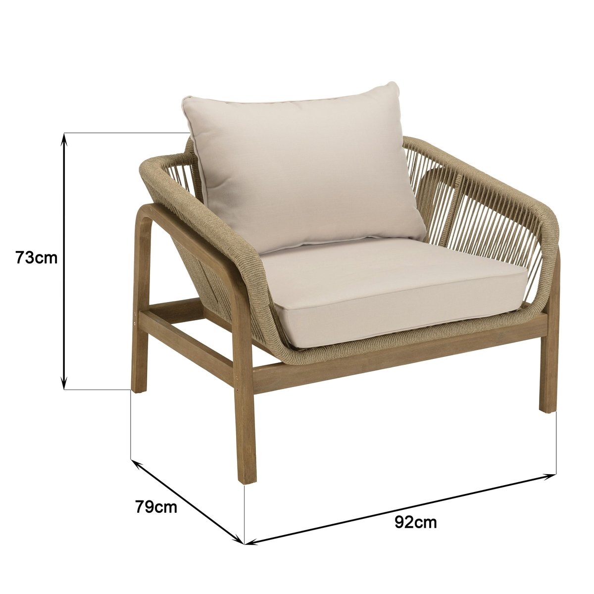 Salon détente 5 places acacia naturel et cordage beige avec coussins BAHIA bois naturel, PIER IMPORT