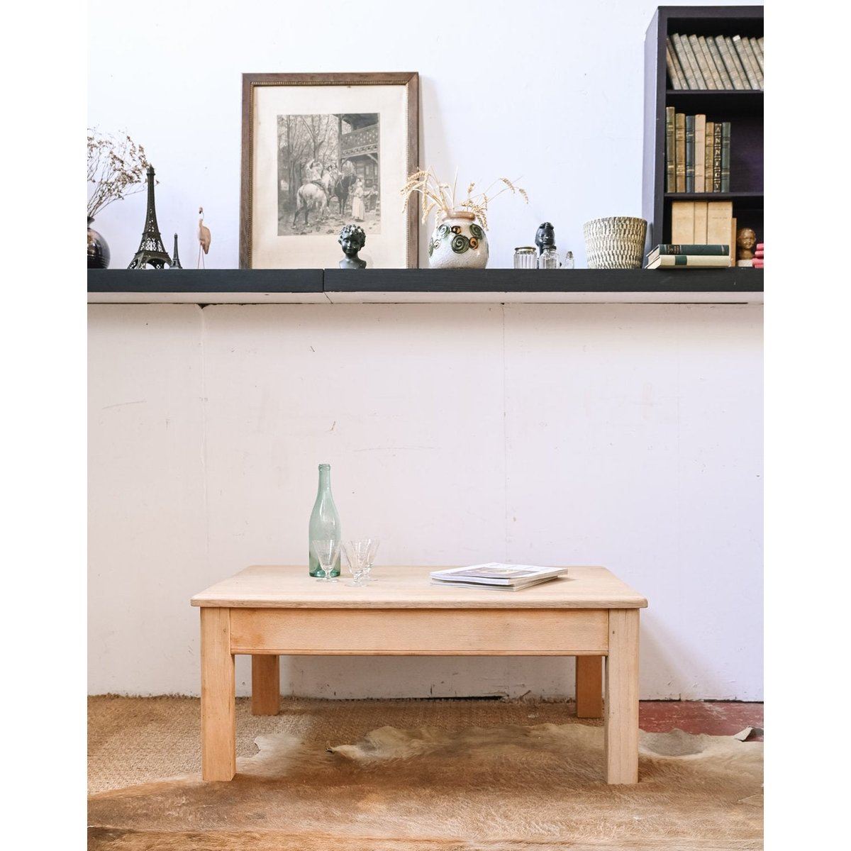 Table basse campagne en bois clair Léonie N°1159 - Bon état bois clair, DEBONGOUT