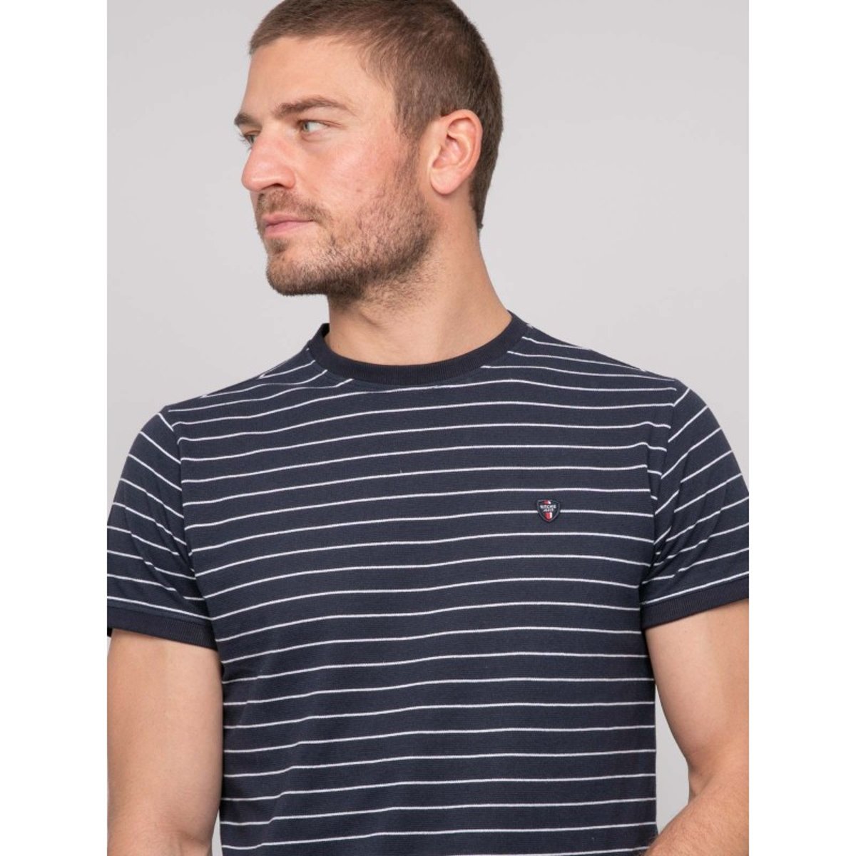 T-shirt Coton Fines Rayures Marinière Nanoroul bleu marine, RITCHIE