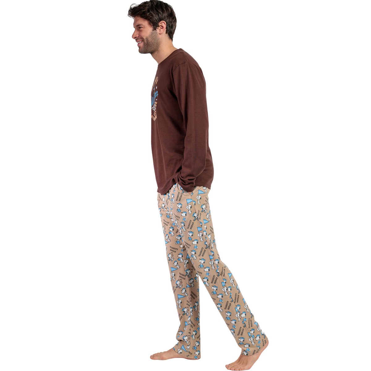 Pyjama pantalon top manches longues Varsity Squad Peanuts chocolat, ADMAS