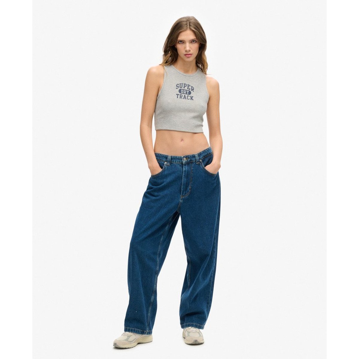 Athletic Essentials Waffle Cropped Tank Top gris chiné, SUPERDRY