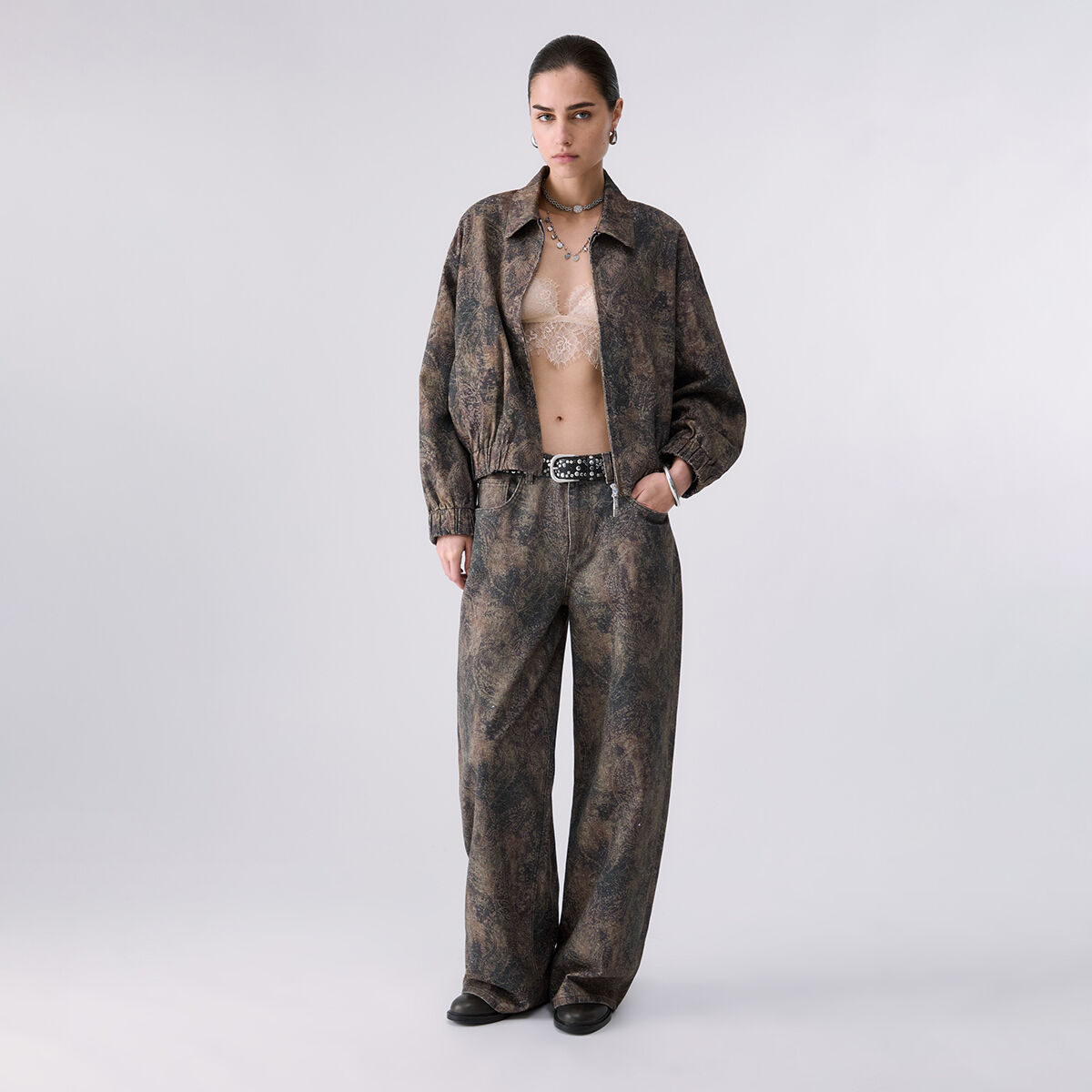 Blouson oversize avec imprimé pailleté marron, LIU JO