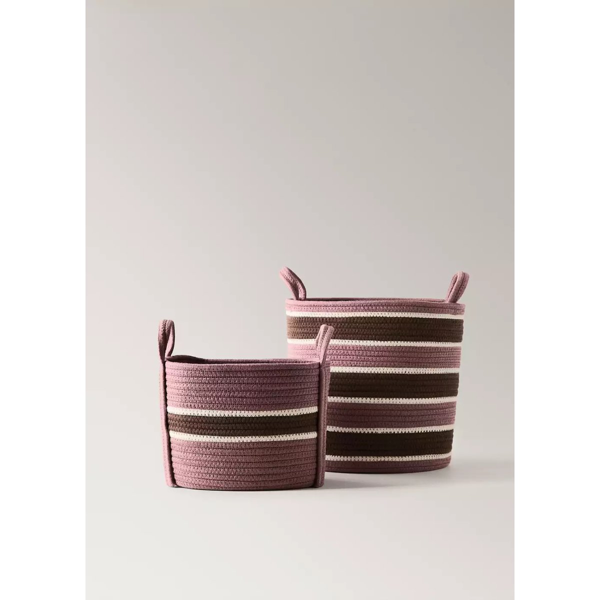 Panier en coton poignées rayées rose pastel, MANGO HOME