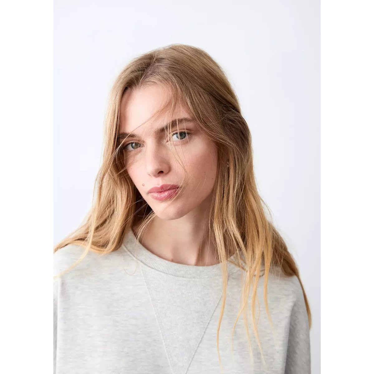 Sweat-shirt crop coton gris chiné clair, MANGO TEEN
