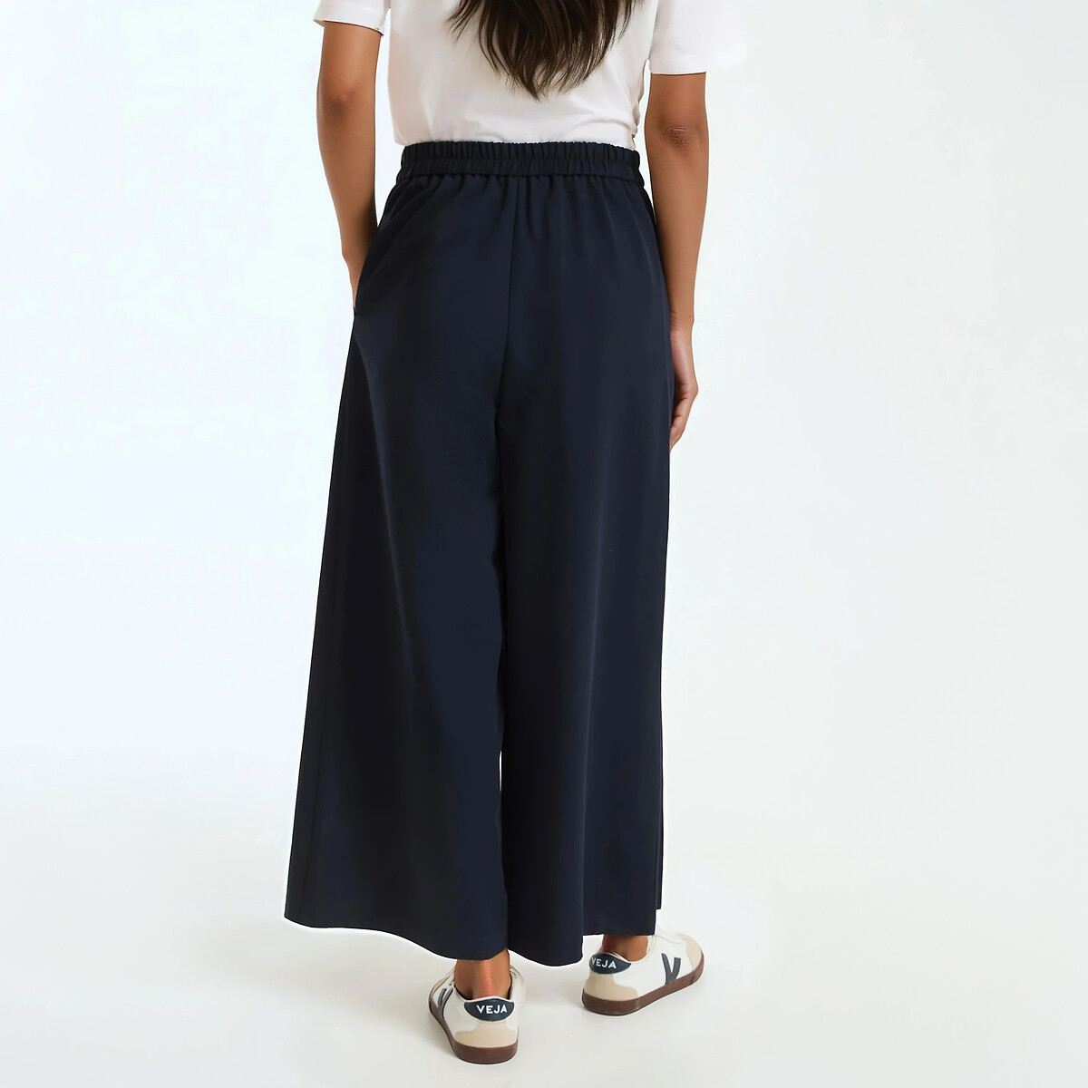 Pleated Loose Fit Wide Leg Ankle Grazer Trousers navy blue, LA REDOUTE COLLECTIONS