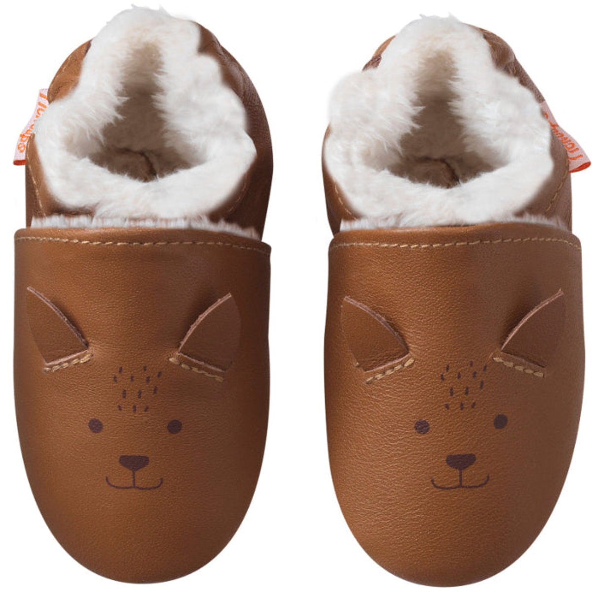 Chaussons cuir souple Lazard le renard marron, TICHOUPS