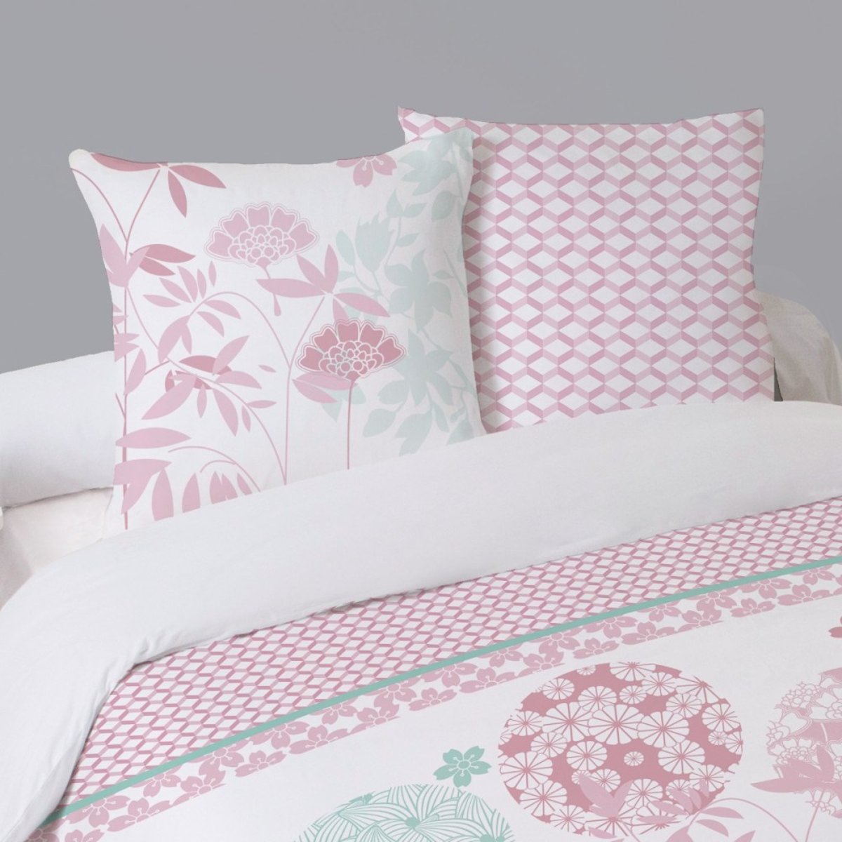 Housse De Couette 240x220 Florena + 2 Taies 100% Coton rose, DECORATIE