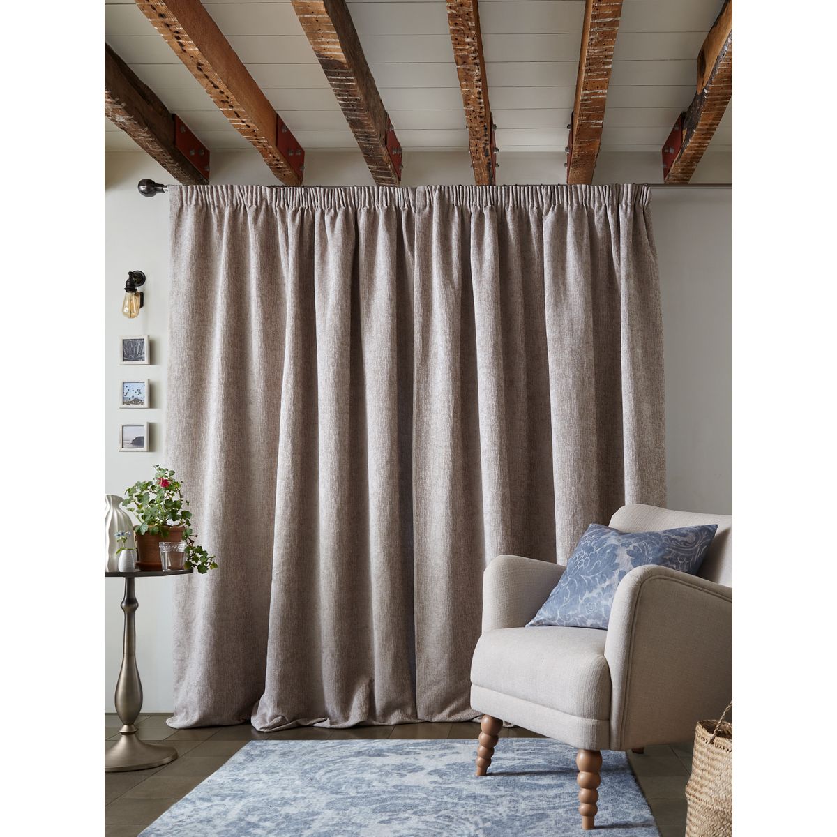 Rideaux plissés en maille chenille épaisse naturel, NEXT