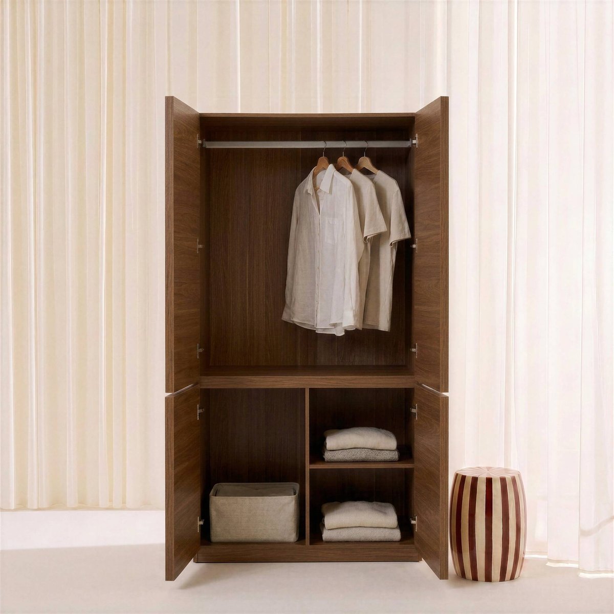 Module dressing décor bois 4 portes 1 penderie KUBA naturel, SWEEEK