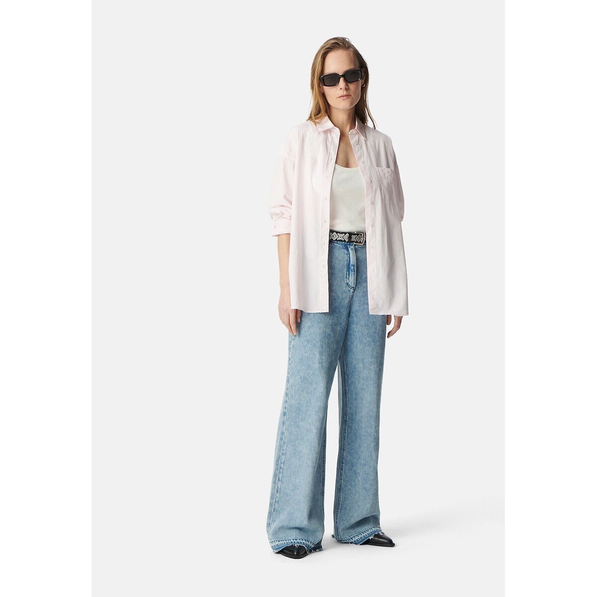 Striped Loose Fit Shirt with Long Sleeves pale pink, IKKS