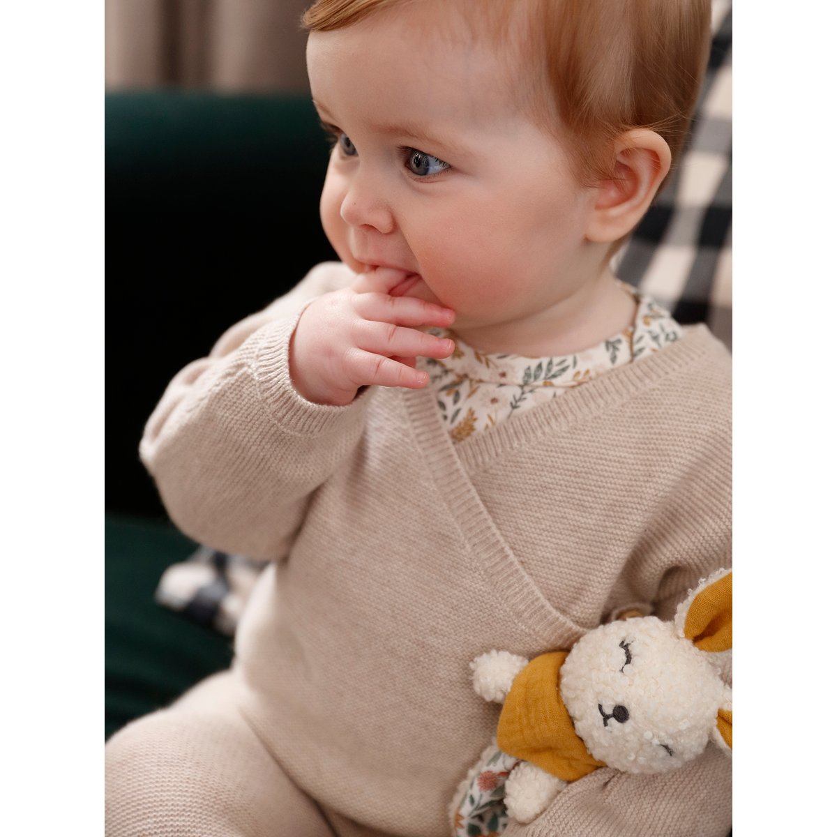 Brassière naissance tricot point mousse coton et laine beige chiné, VERTBAUDET