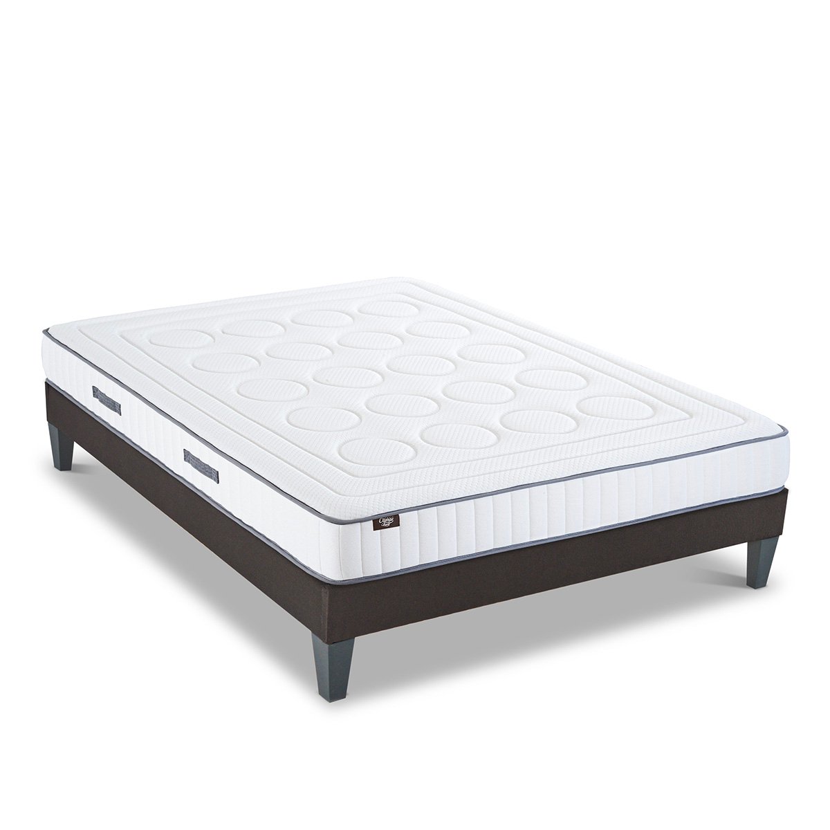 Ensemble Cristal 140x200 cm Matelas Mousse + Sommier Bois blanc, OLYMPE LITERIE