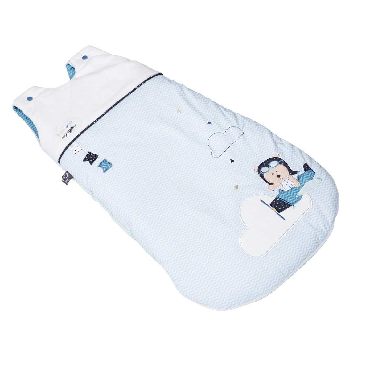 Gigoteuse bébé ouatinee en coton blanc/bleu, SAUTHON