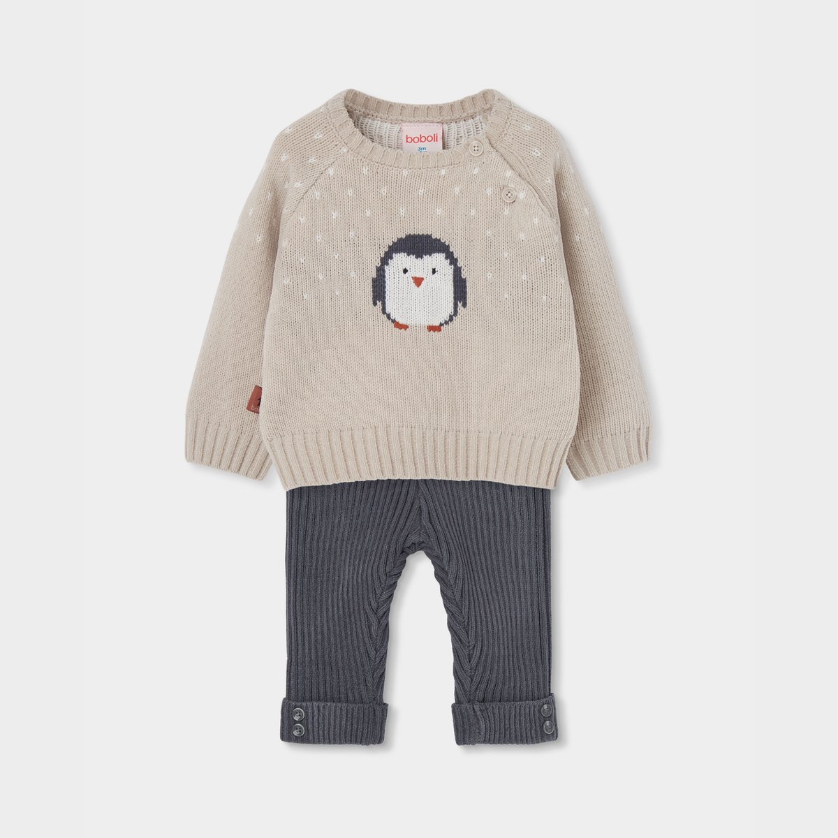 Ensemble bébé imprimé pingouin beige, BOBOLI