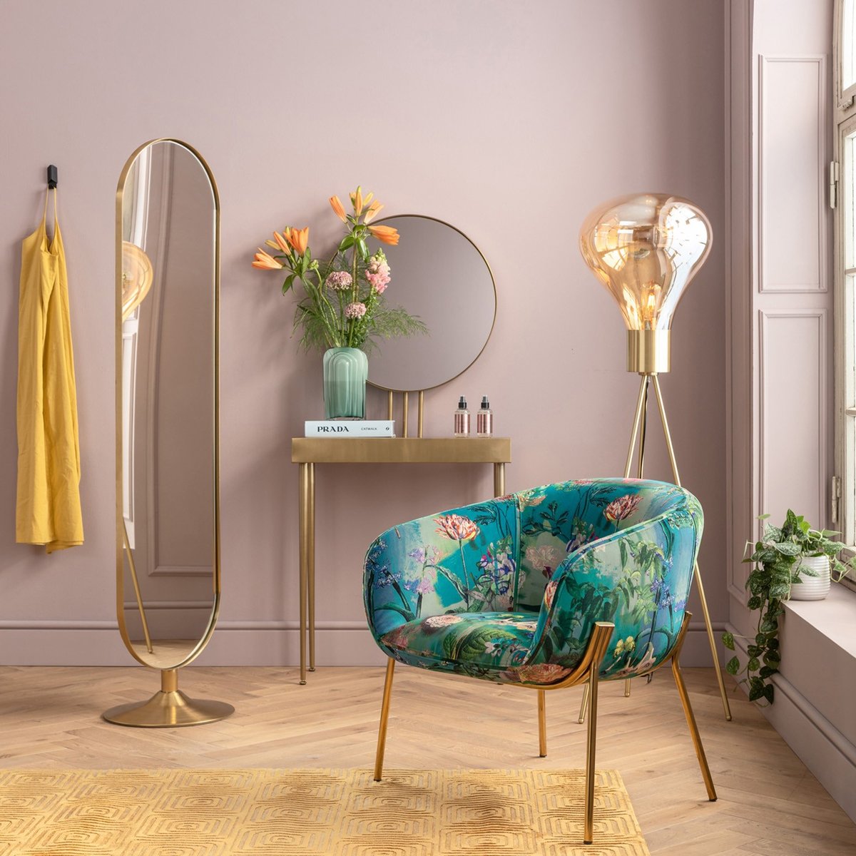 Miroir sur pied, CURVE laiton, KARE DESIGN