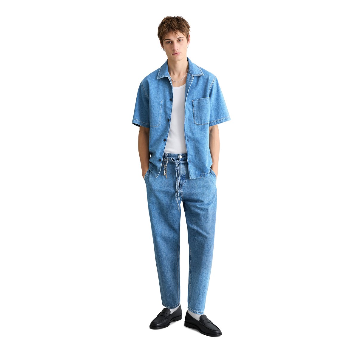 Chemise en jean à manches courtes regular avec fibres d'ananas bleu moyen, MARC O’POLO DENIM