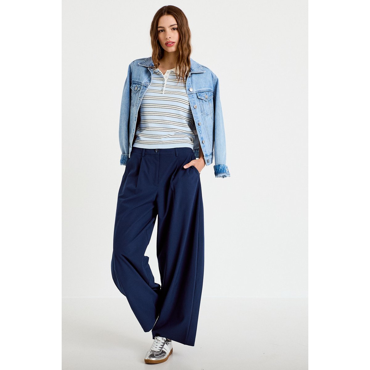 Polo manches courtes col chemise bleu, CACHE CACHE