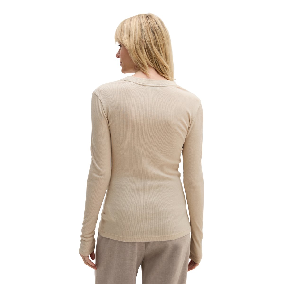 T-shirt long côtelé slim avec TENCEL™ Modal marron gris, MARC O'POLO