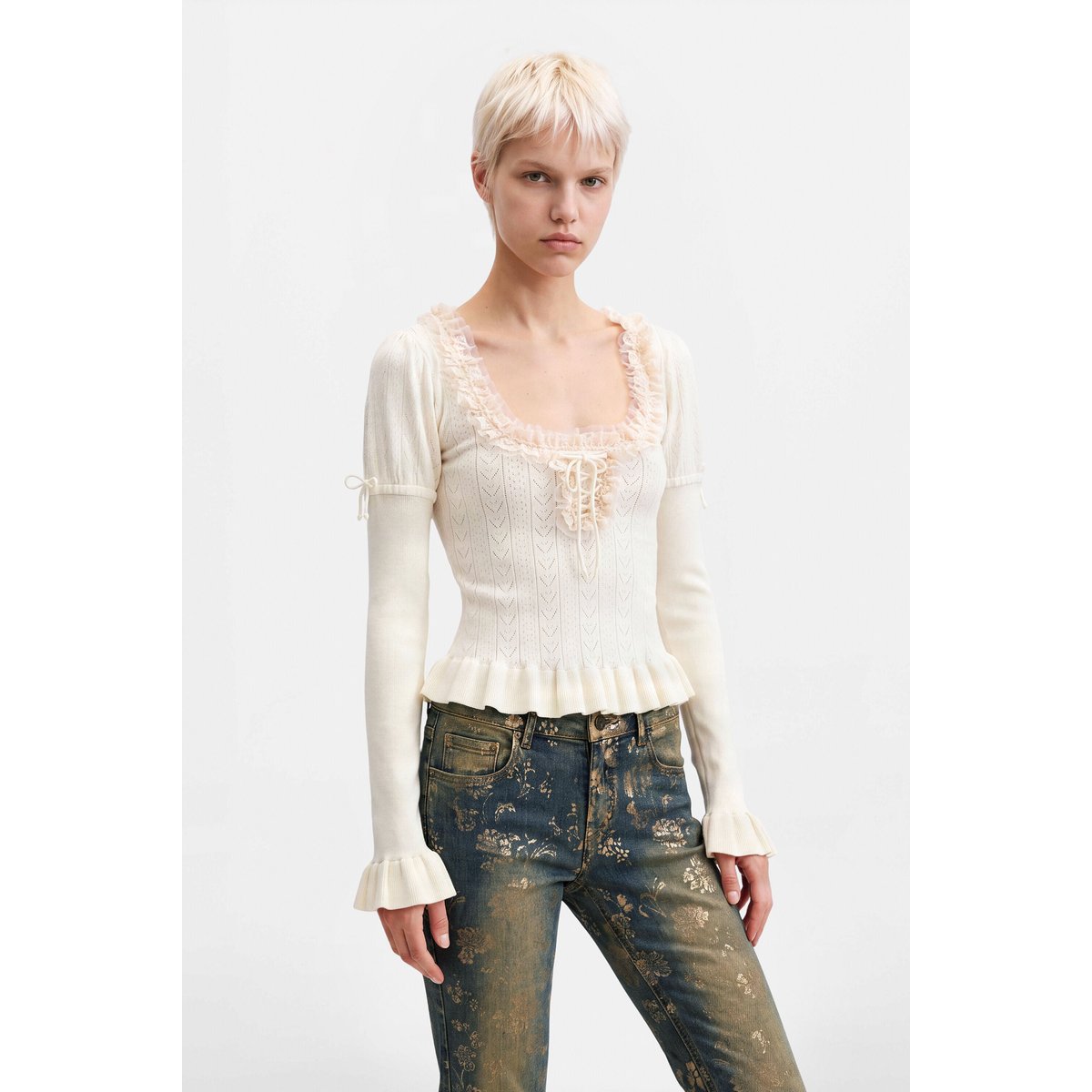 Pantalon jean flare effet brillant bleu clair, DESIGUAL