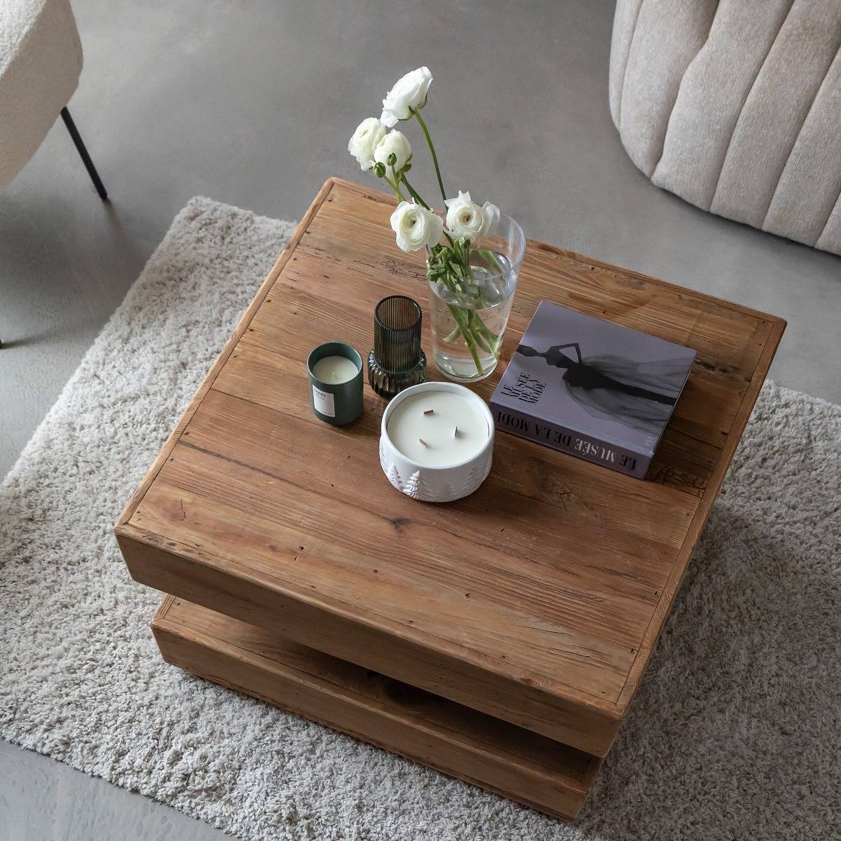 Table basse en bois recyclé BLAISE bois foncé, MADE IN MEUBLES