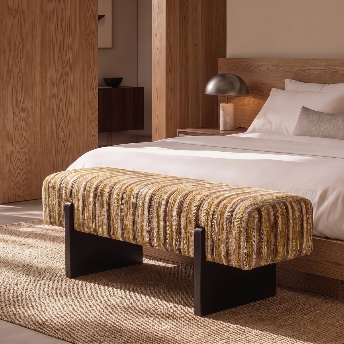 Banc en tissu tramé à motif VOG moutarde, SIA HOME