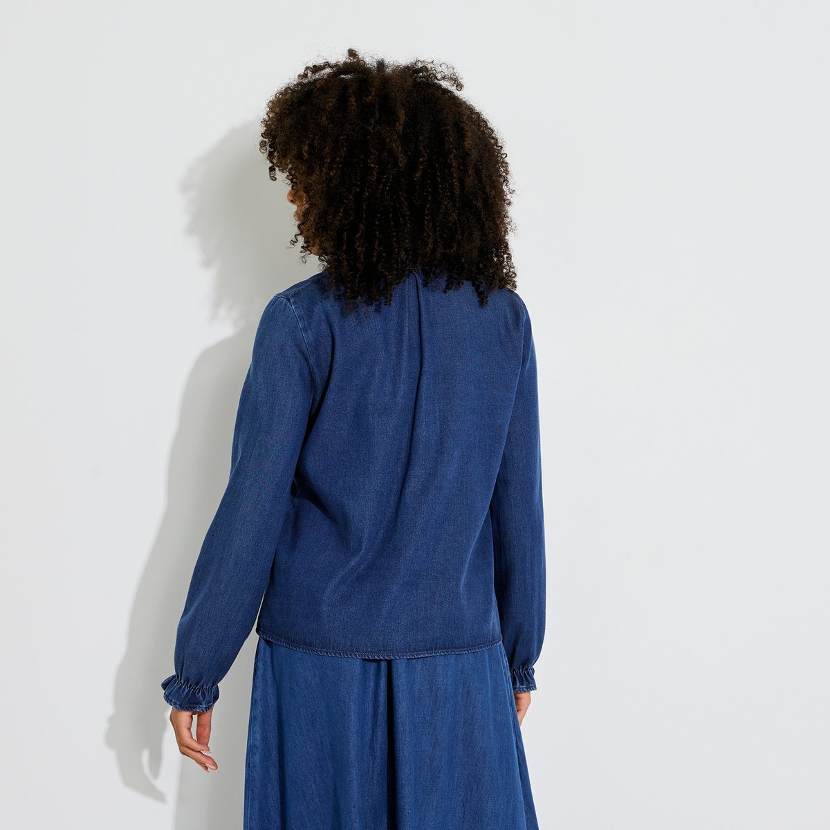 Chemise denim col montant bleu stone, GRAIN DE MALICE