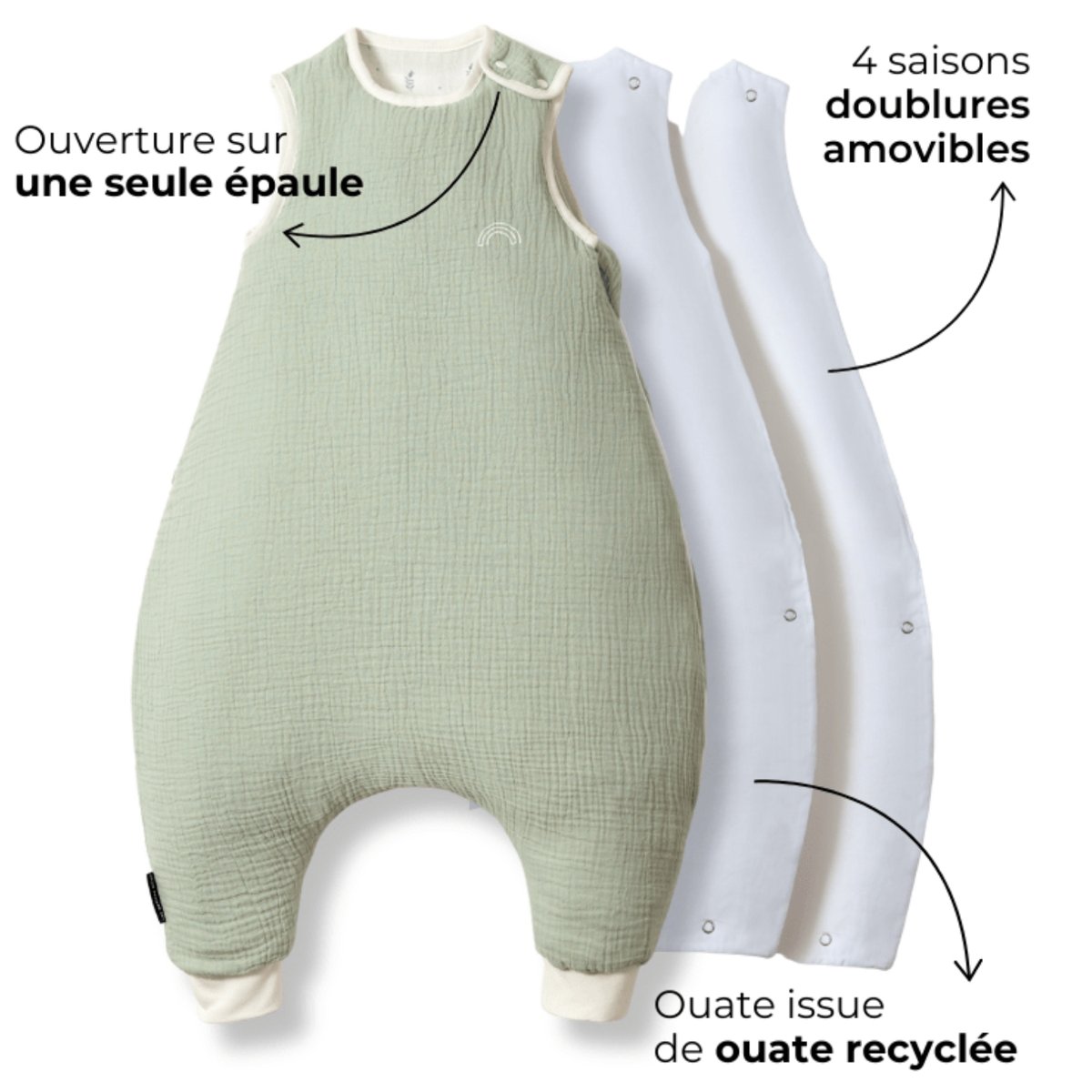 Gigoteuse à pieds avec chaussettes vert, LES PETITES BILLES