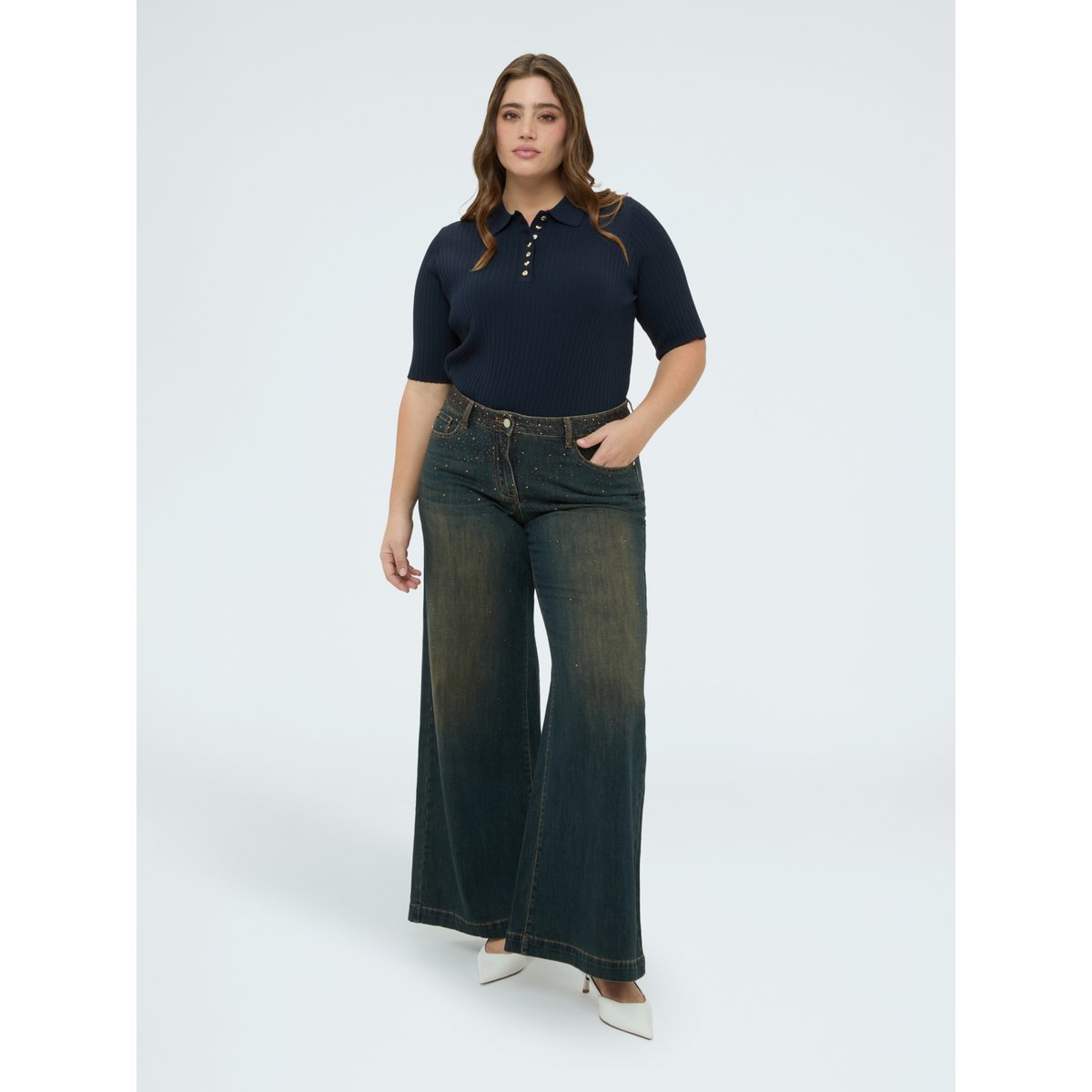 Jean Wide Leg avec applications lumineuses bleu, FIORELLA RUBINO