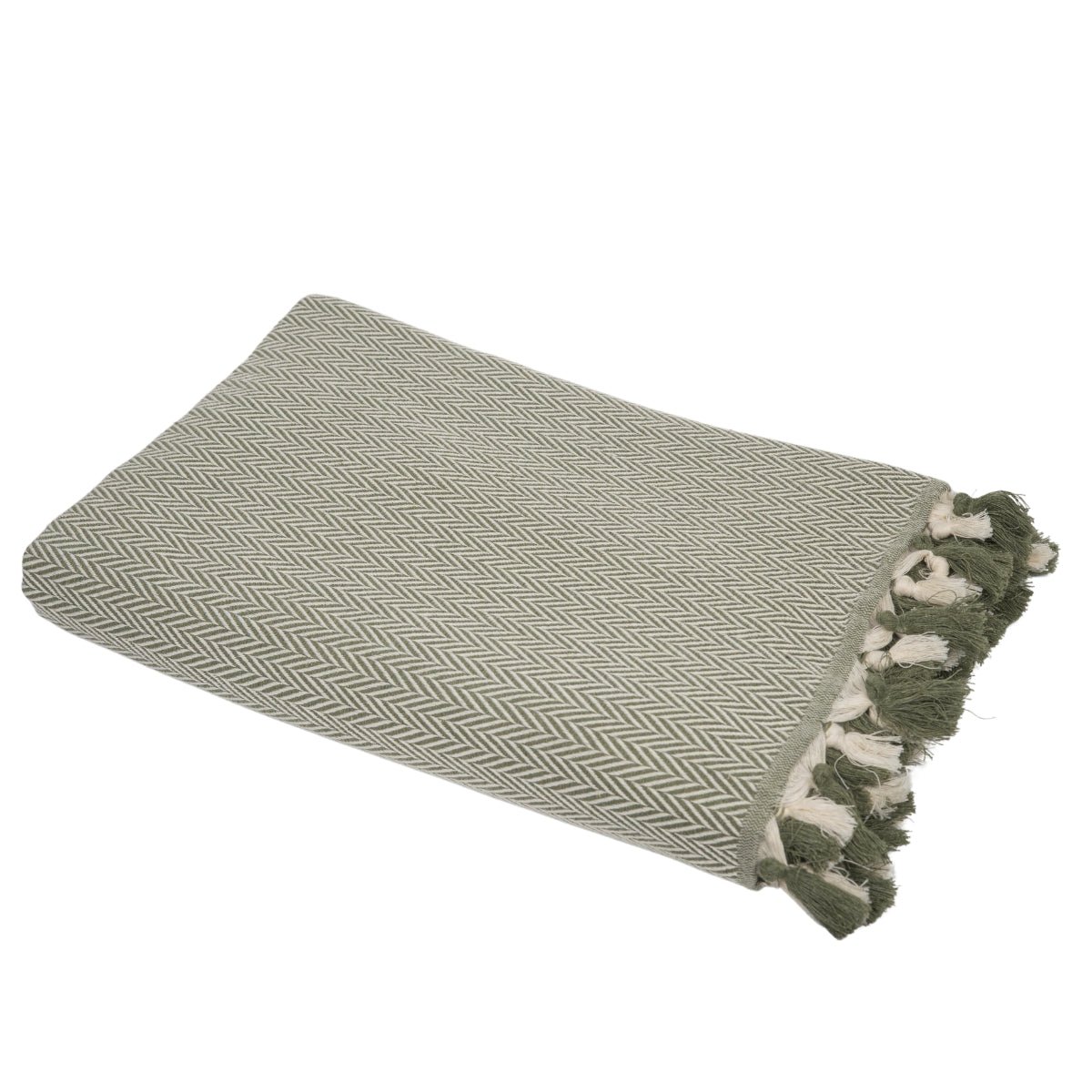 Plaid coton MEGEVE vert olive, FEBRONIE