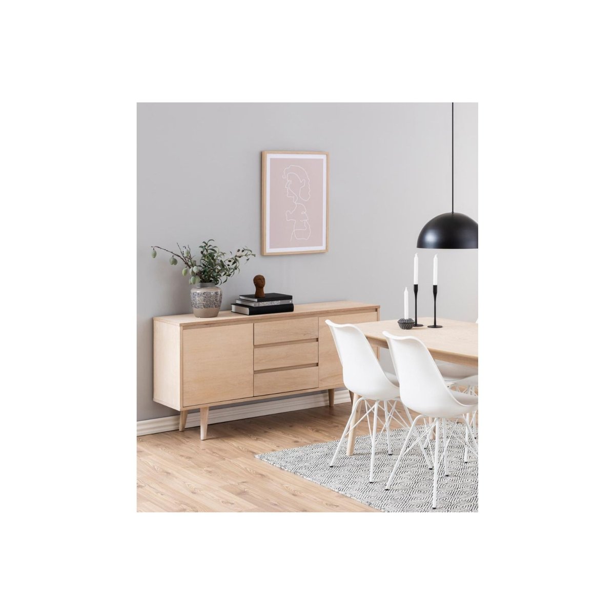 Bahut style scandinave plaqué chêne 2 portes et 3 tiroirs L150 - NOGANA bois clair, HELLIN, DEPUIS 1862