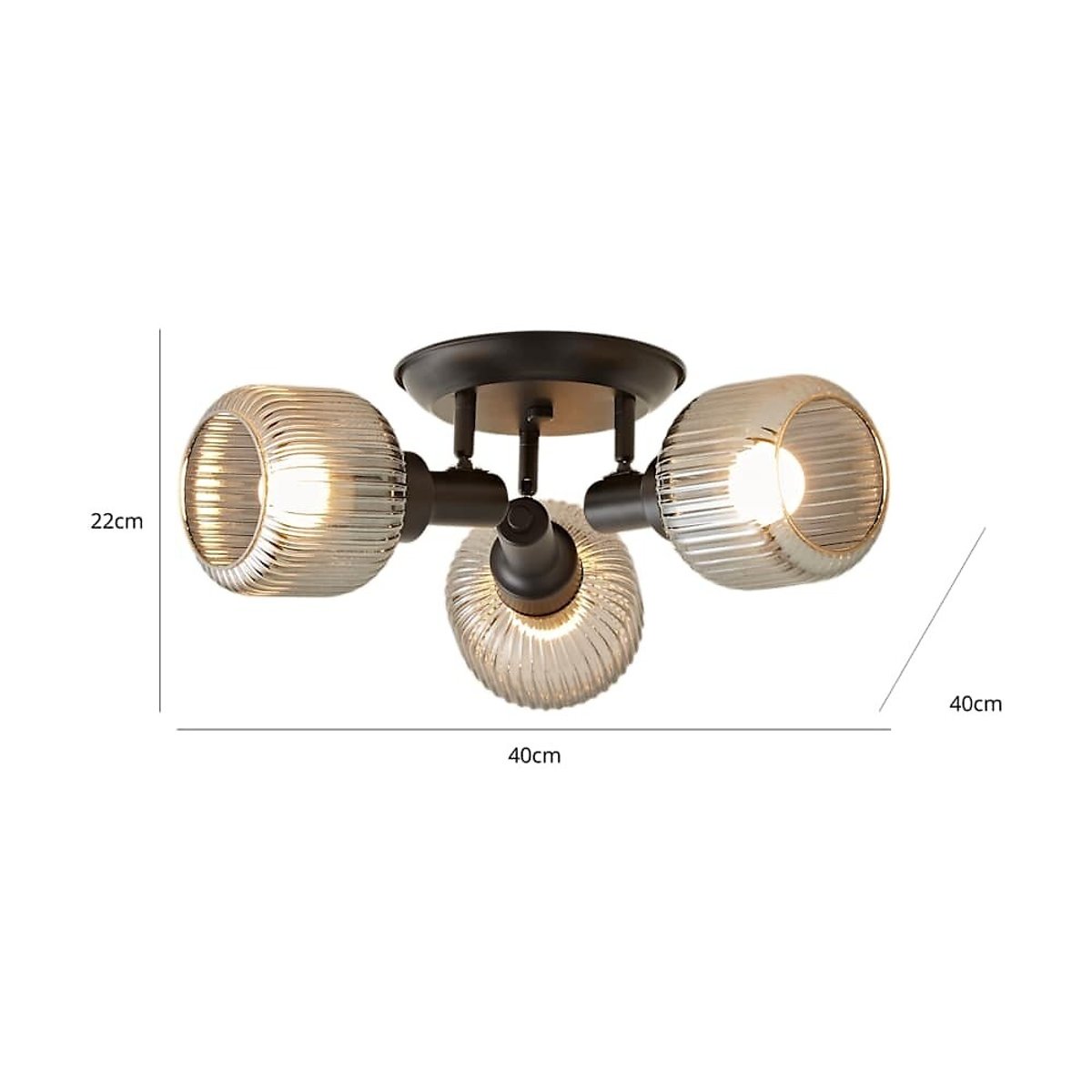 Conrad 3-Light Ribbed Glass Flush Ceiling Light black, SO'HOME