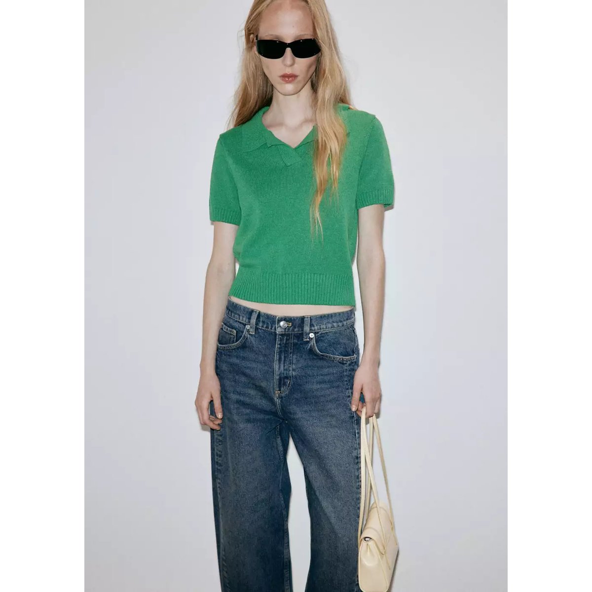 Jean balloon coutures bleu foncé, MANGO