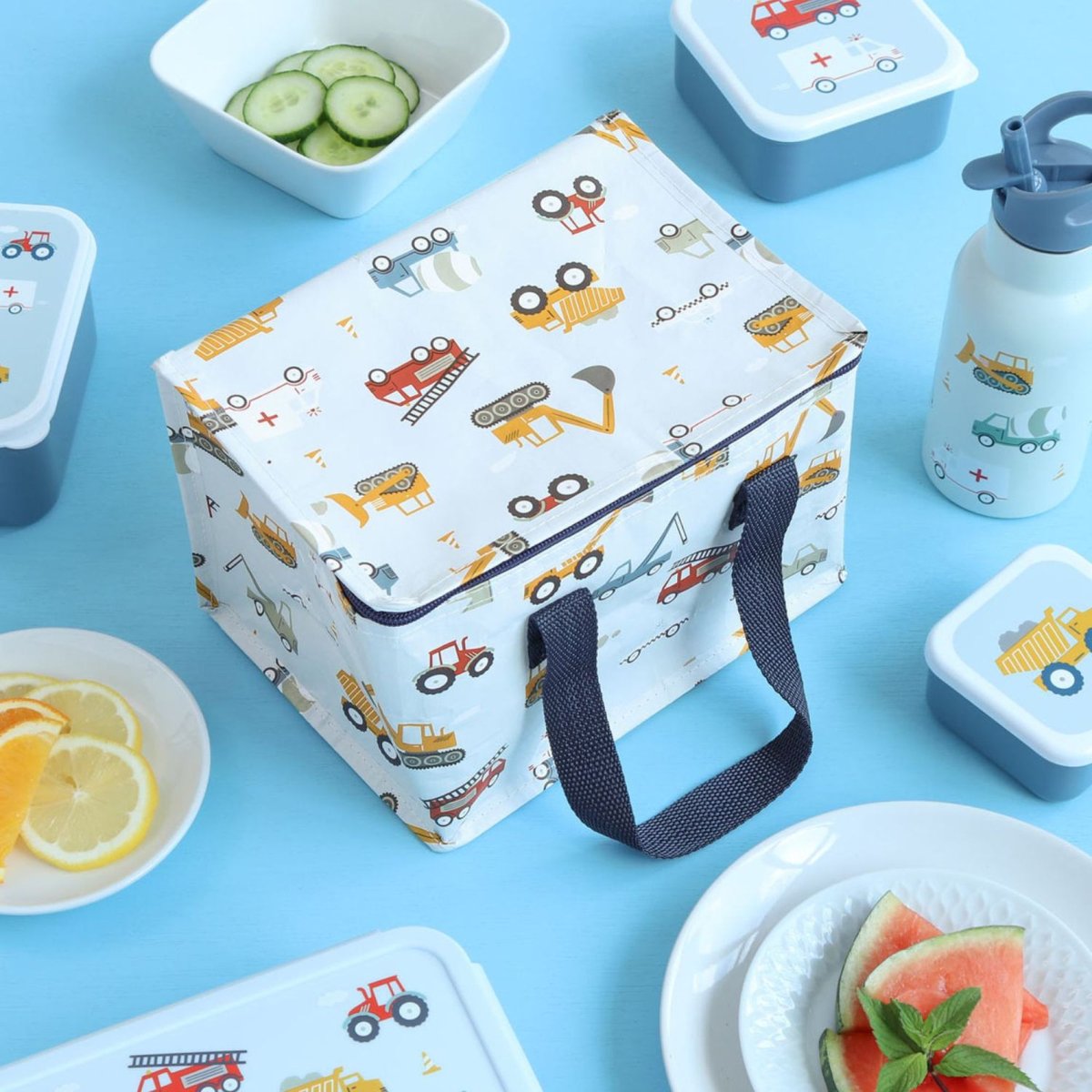 Sac repas isotherme enfant 5,5 L bleu véhicules, A LITTLE LOVELY COMPANY
