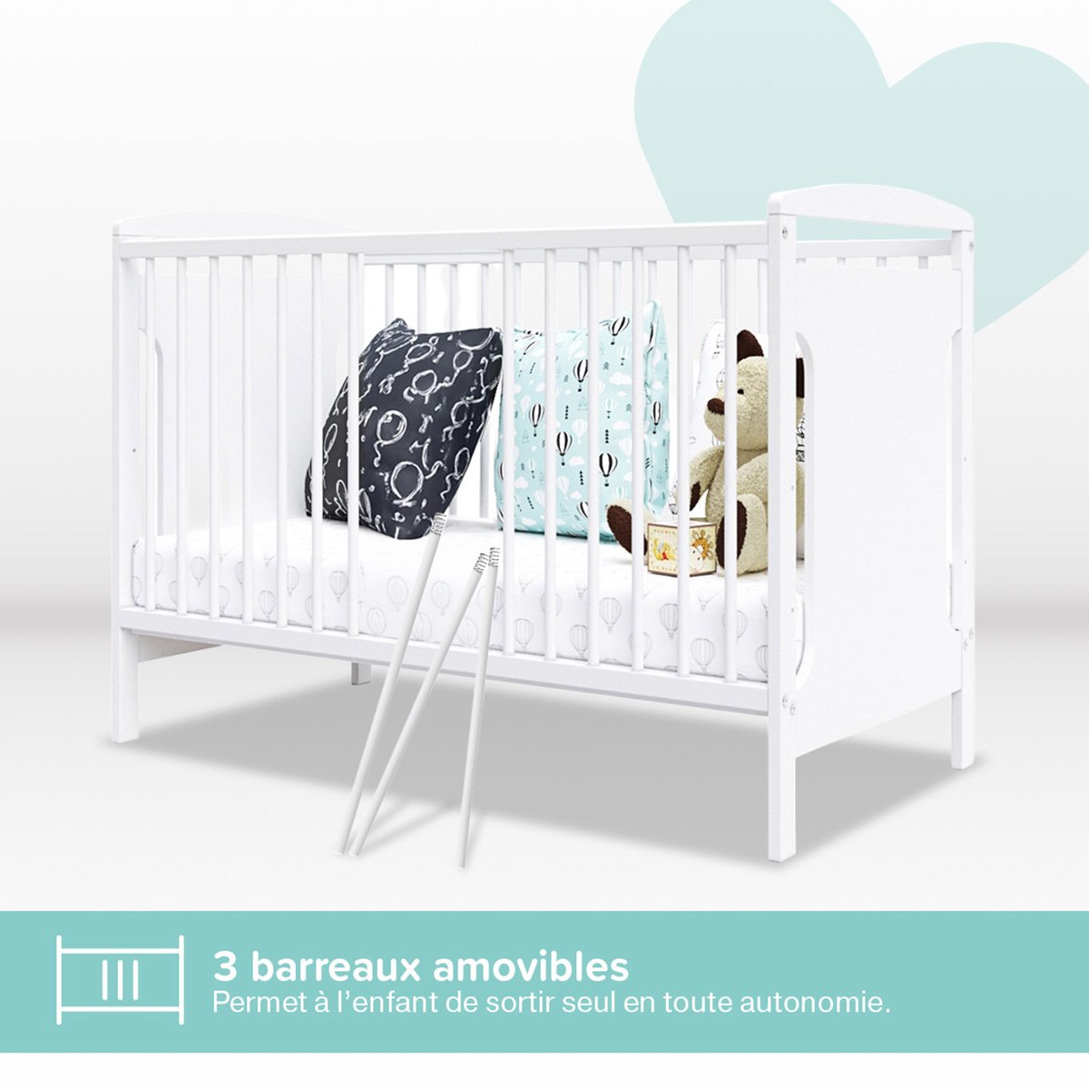 Lit bébé évolutif Margot - Design sobre - Grandit avec l'enfant blanc, MINEA