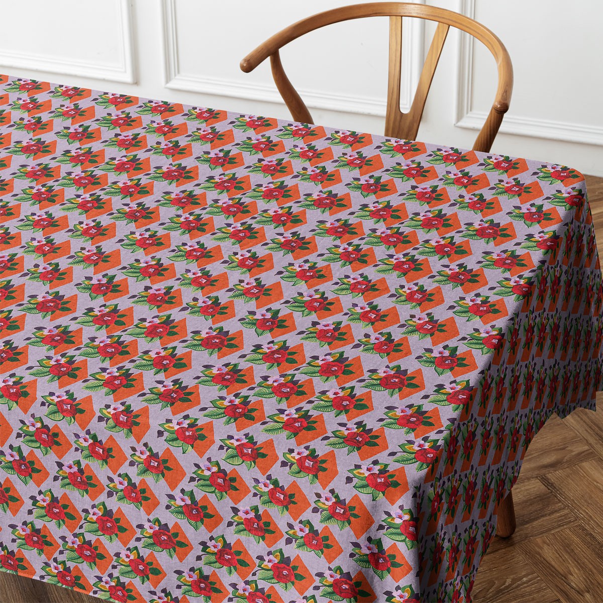 Nappe rectangulaire en coton imprimé, 140 x 235 cm, SUZIE lila, VENT DE BOHÈME