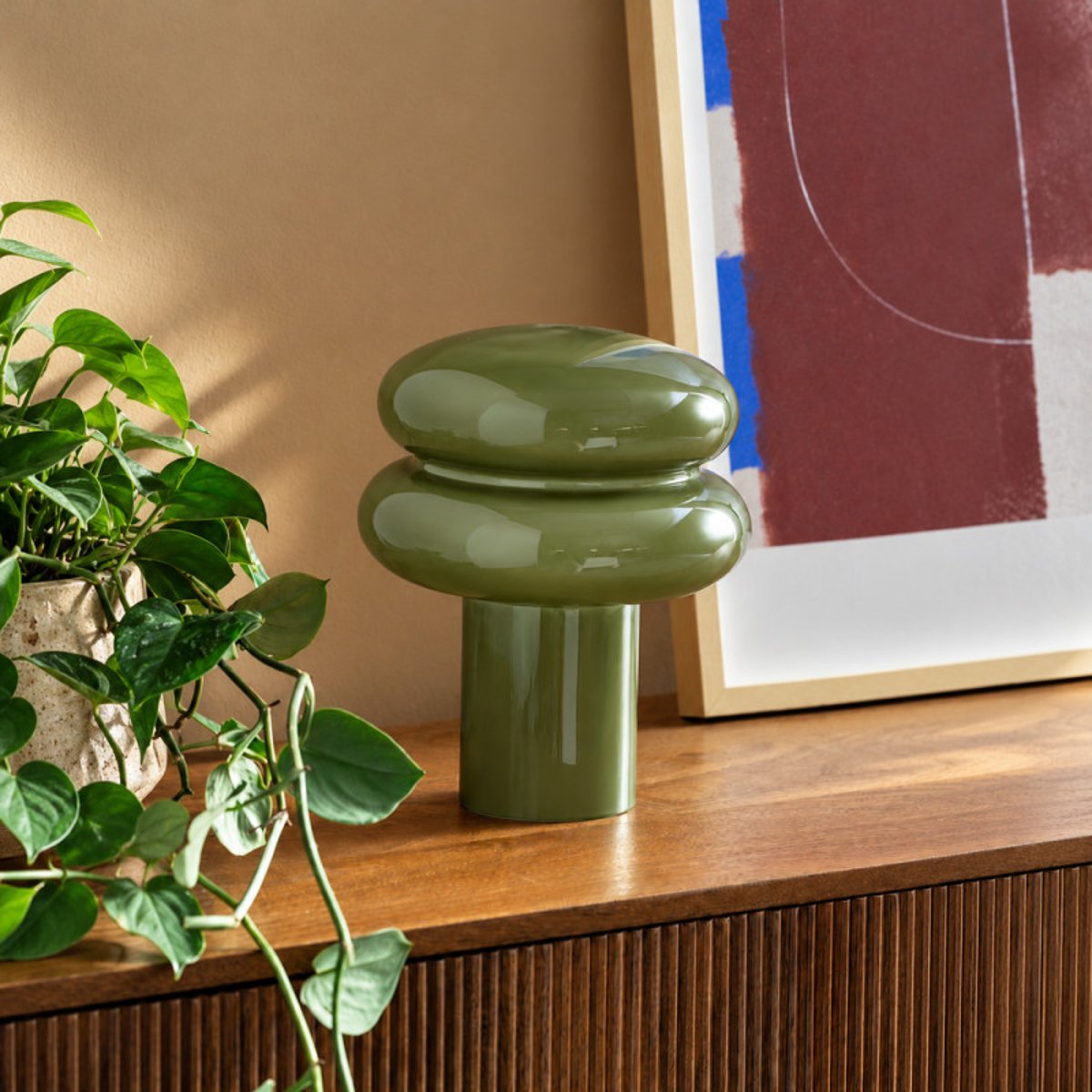 Lampe à poser en verre kaki POP vert, MILLUMINE
