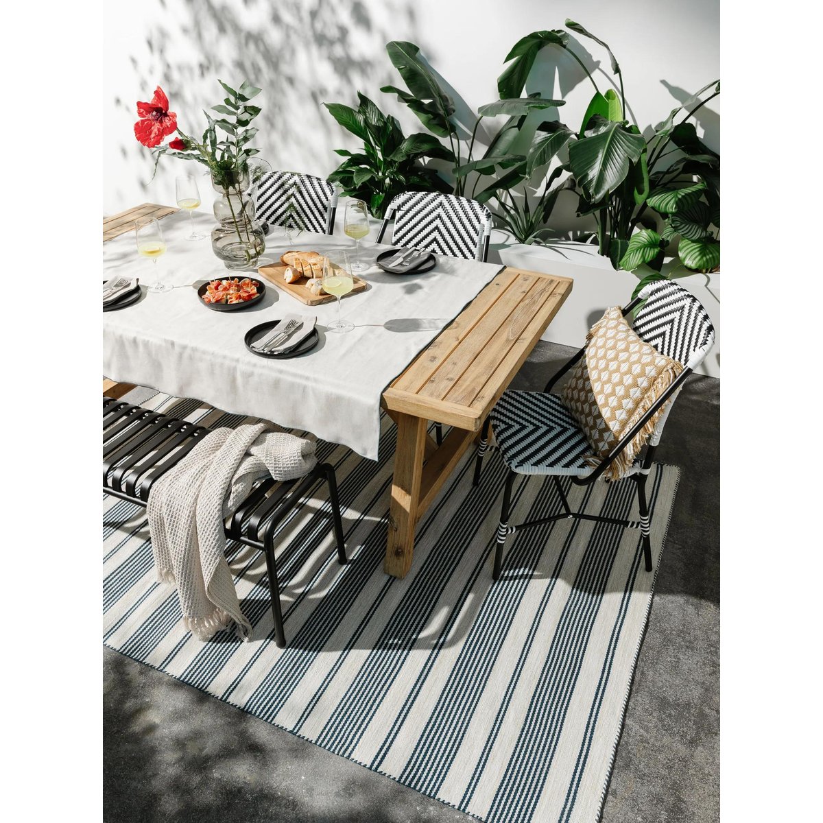 Tapis d'extérieur & intérieur tissé main RIDA beige/bleu, BENUTA