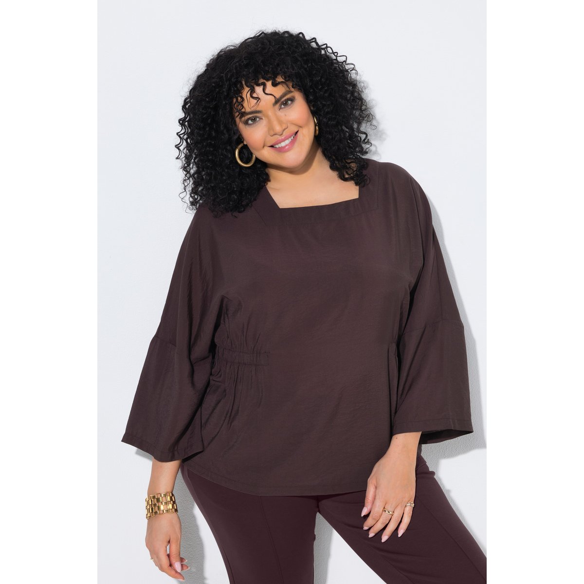 Blouse avec empiècements élastiques acajou, ULLA POPKEN