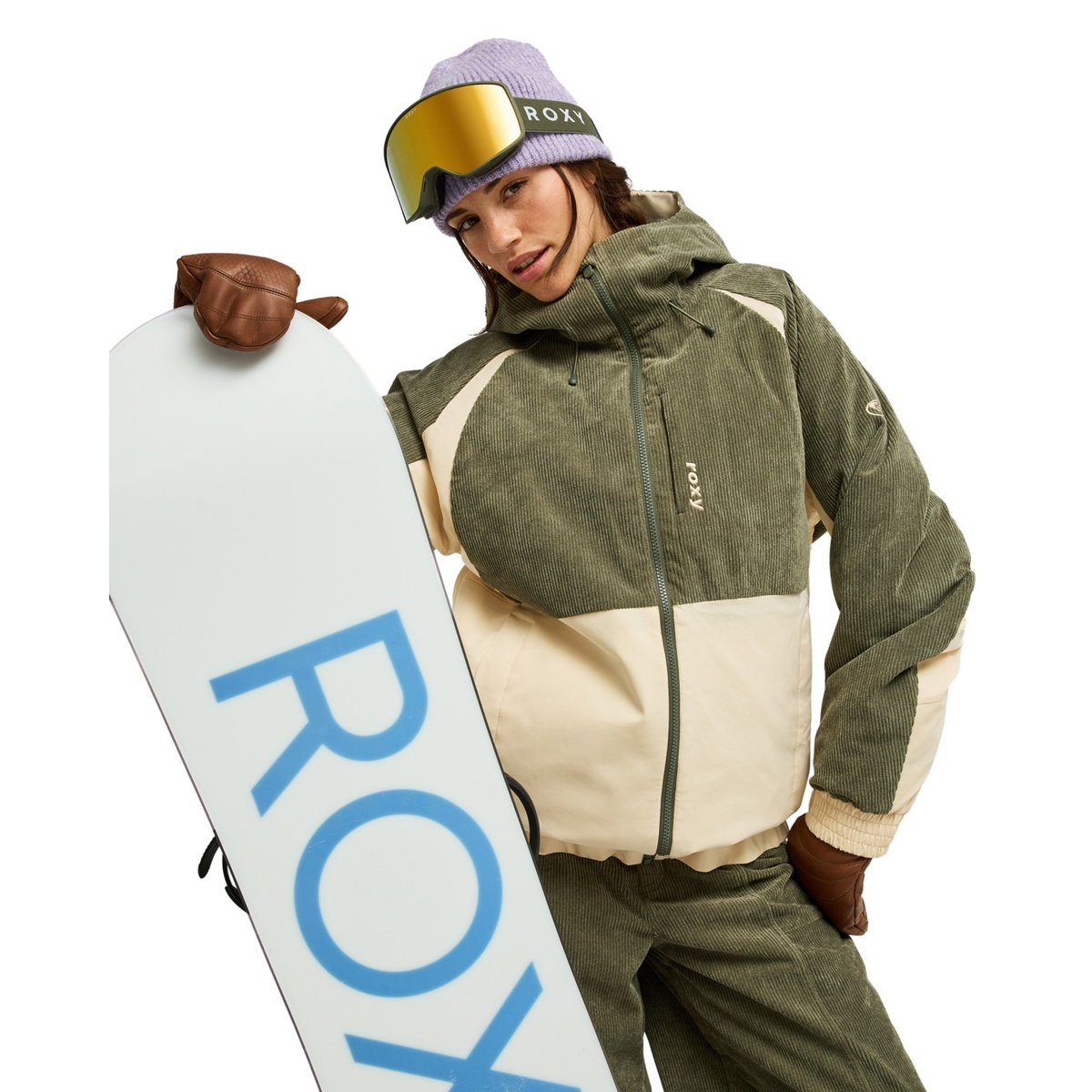 Veste de snow technique en velours côtelé 10K CRYSTAL CLEAR CORD. vert beetle, ROXY