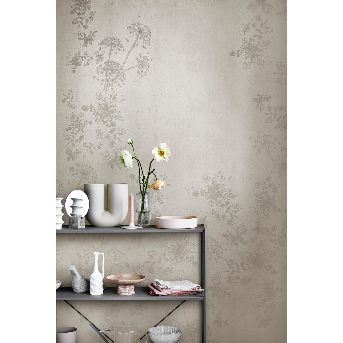 Papier peint panoramique Ribambelles de fleurs sauvages beige, VTWONEN
