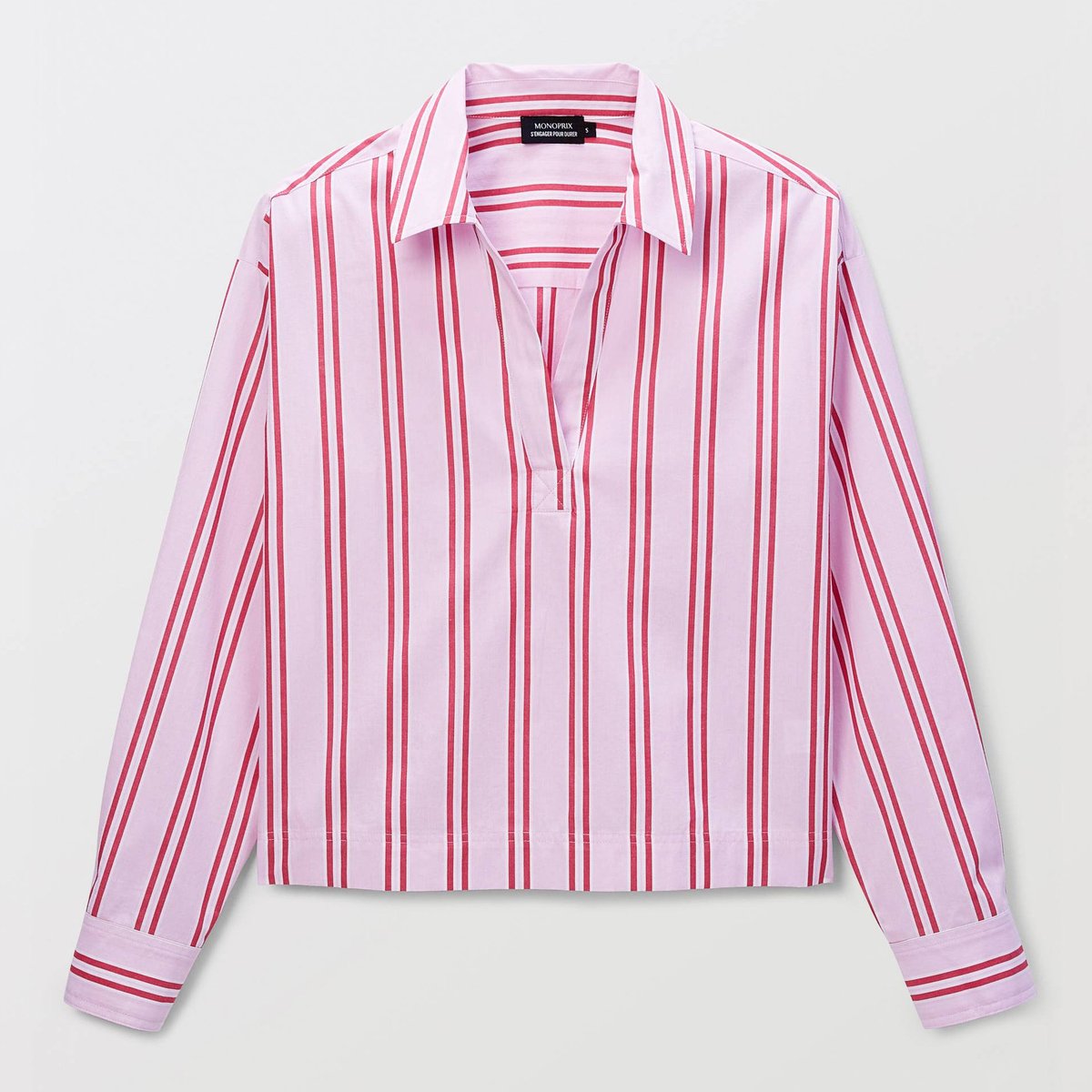 Chemise rayée manches longues en coton bouquet, MONOPRIX