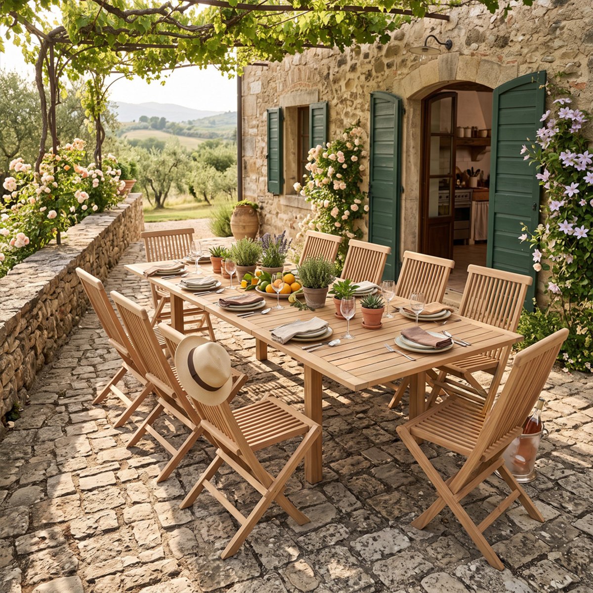 Salon de jardin en teck massif Azur, 10 places naturel, TECK ATTITUDE