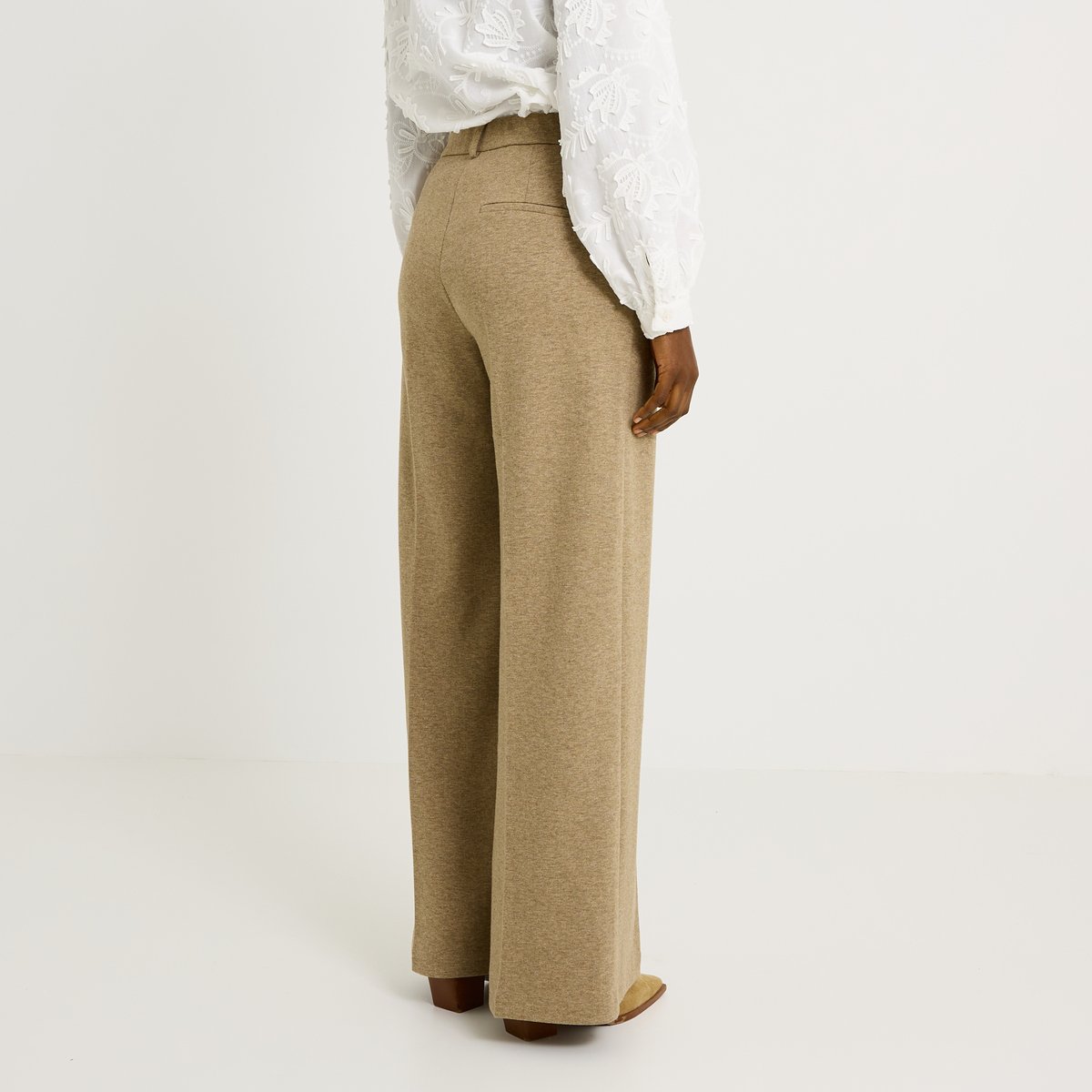 Pantalon large en maille beige, GRAIN DE MALICE